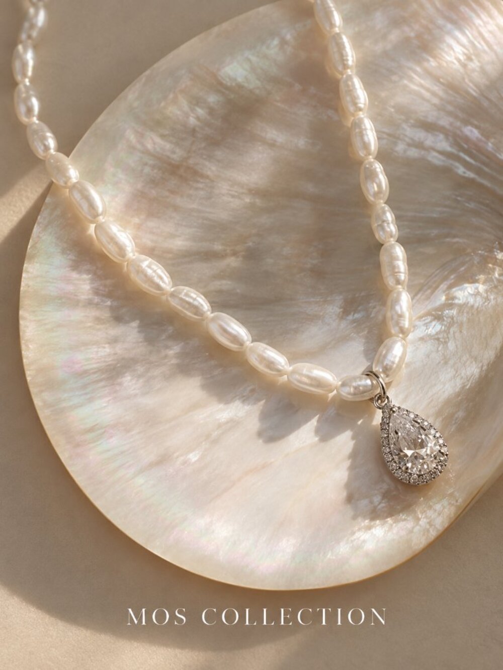 MOS COLLECTION Pearl CZ Teardrop Pendant Necklace